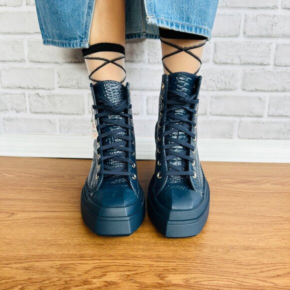 ❤️Chuck 70 De Luxe Wedge Platform Leather Sneakers 7 Women's Shoes Blue A10037C - Picture 5 of 12